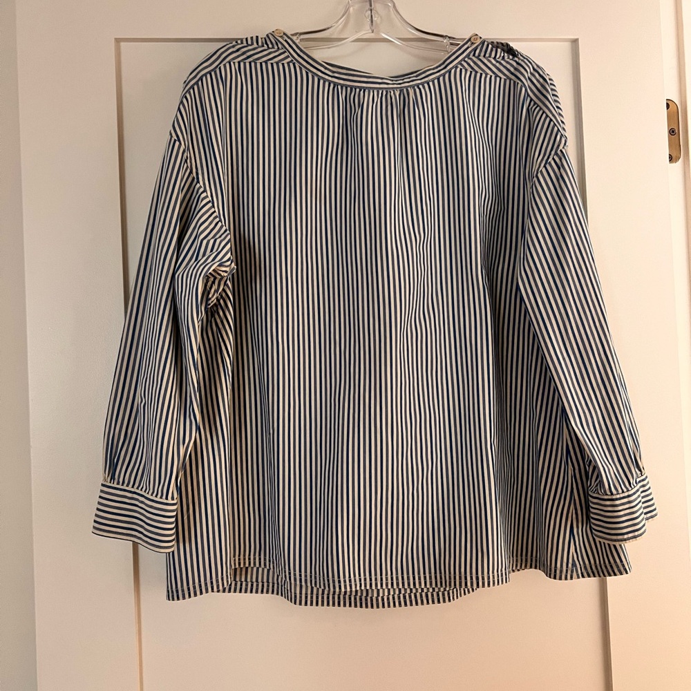 TOAST UK Stripe Cotton Gathered Smock Top - Blue/White Medium
